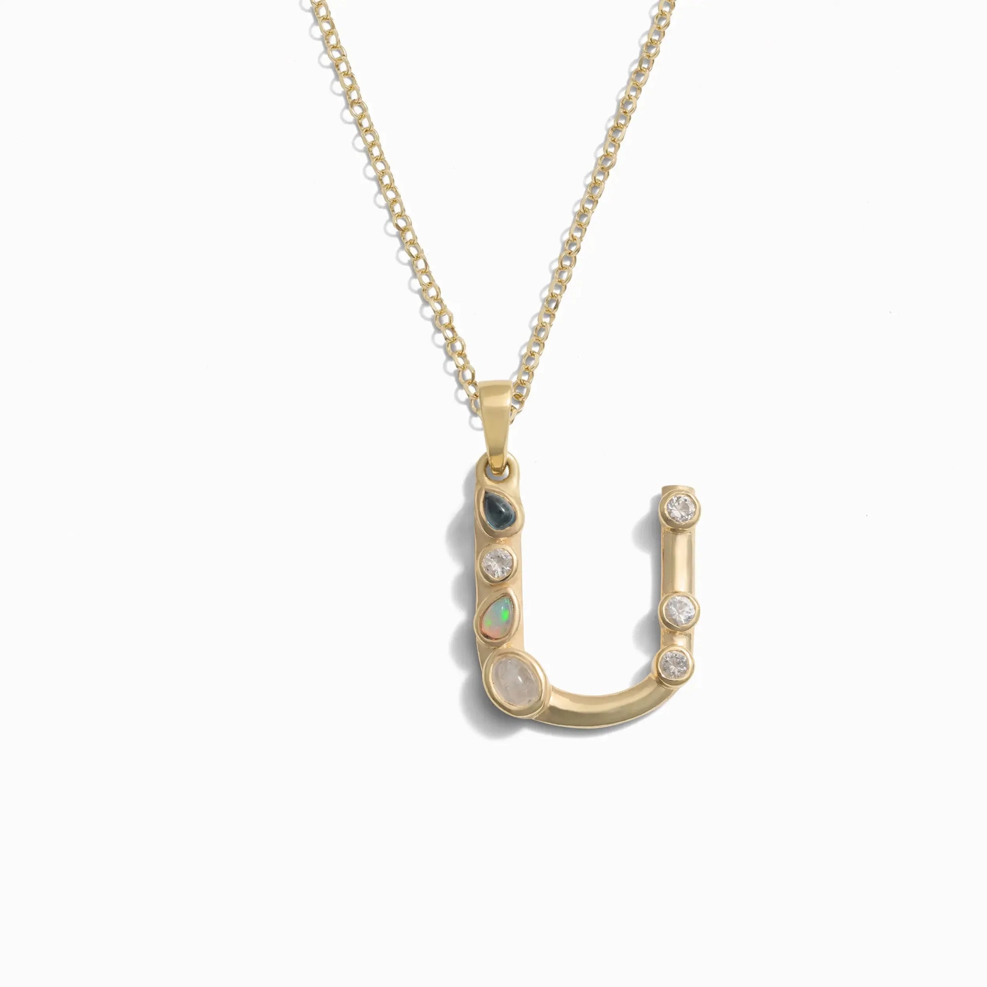 Gold Gemstone Initial Necklace | 14K Yellow Gold Vermeil