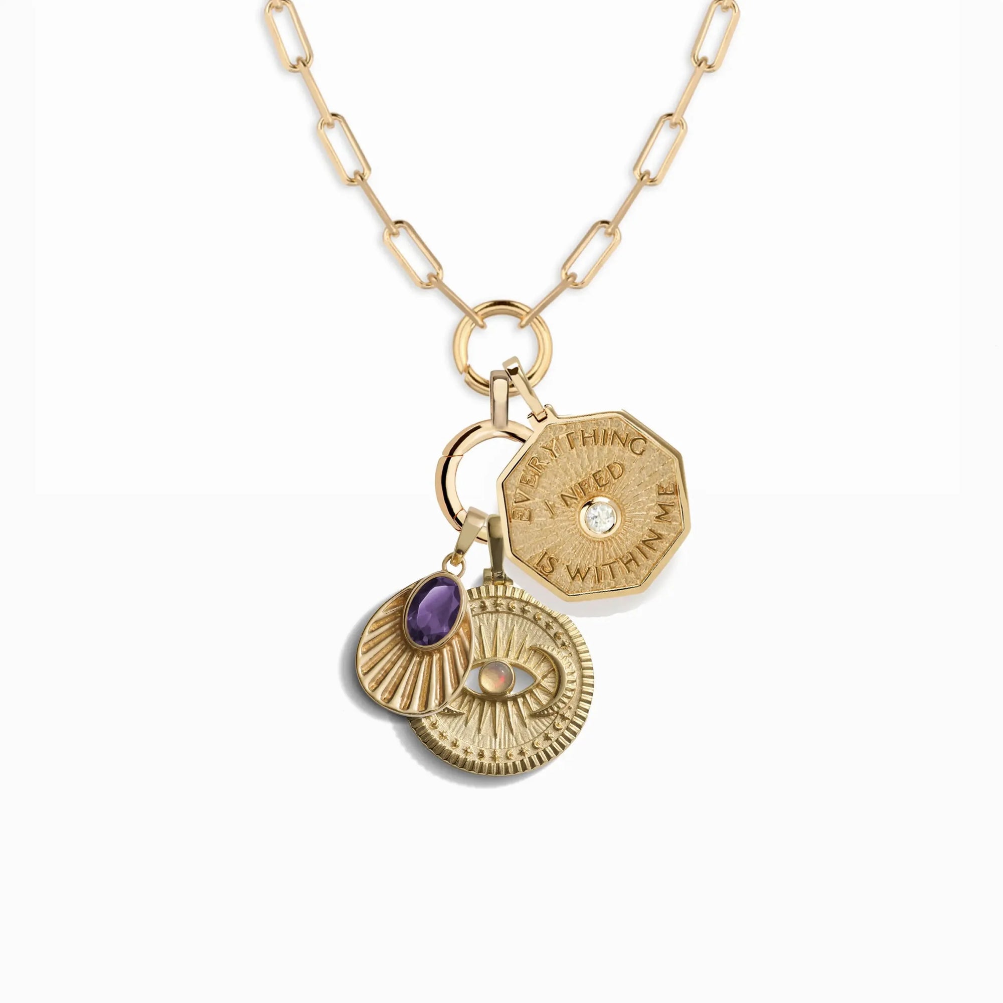 Cosmic Affirmation Charm Necklace | 14K Yellow Gold Vermeil | Multi