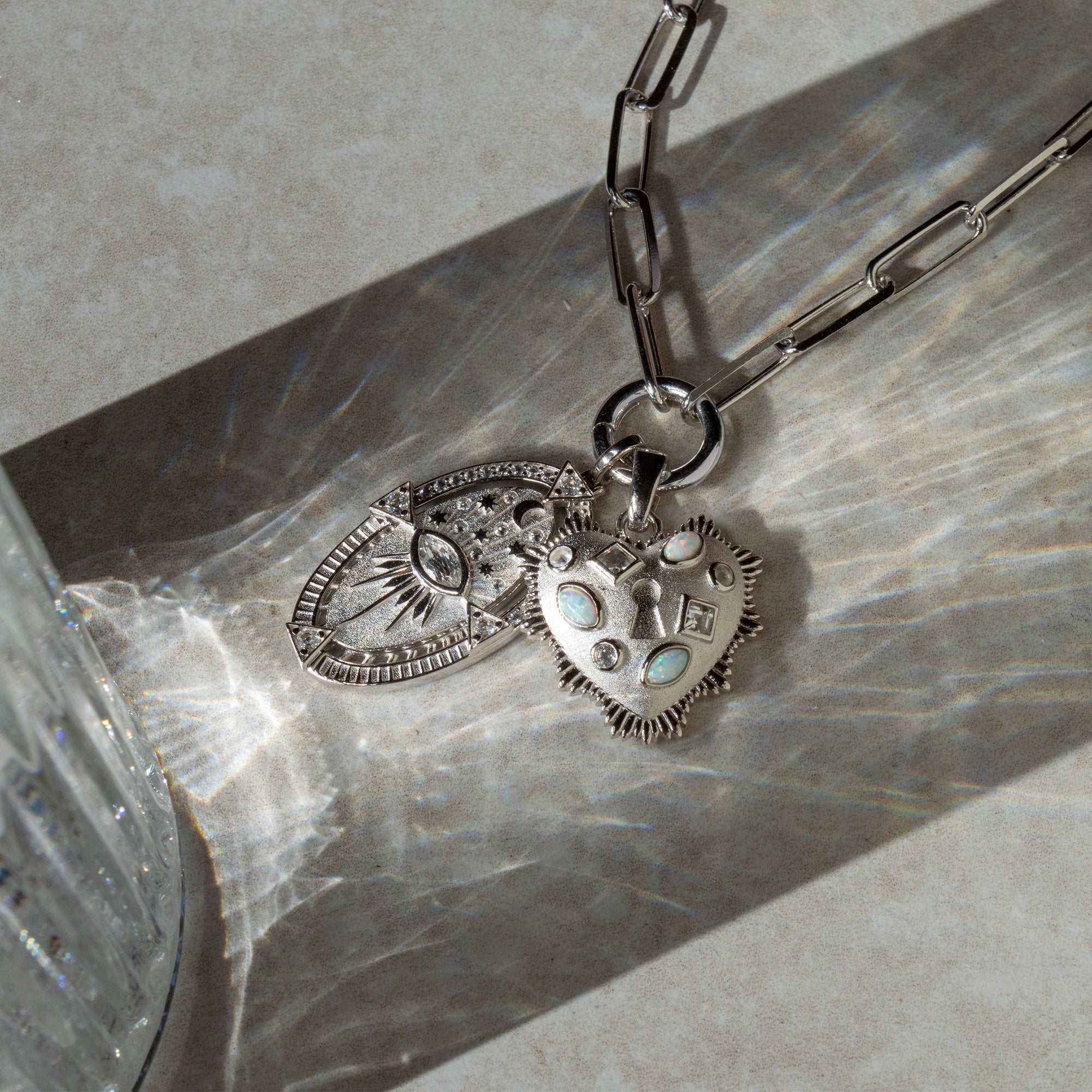 Gemstone Locked Radiant Heart Necklace | Sterling Silver