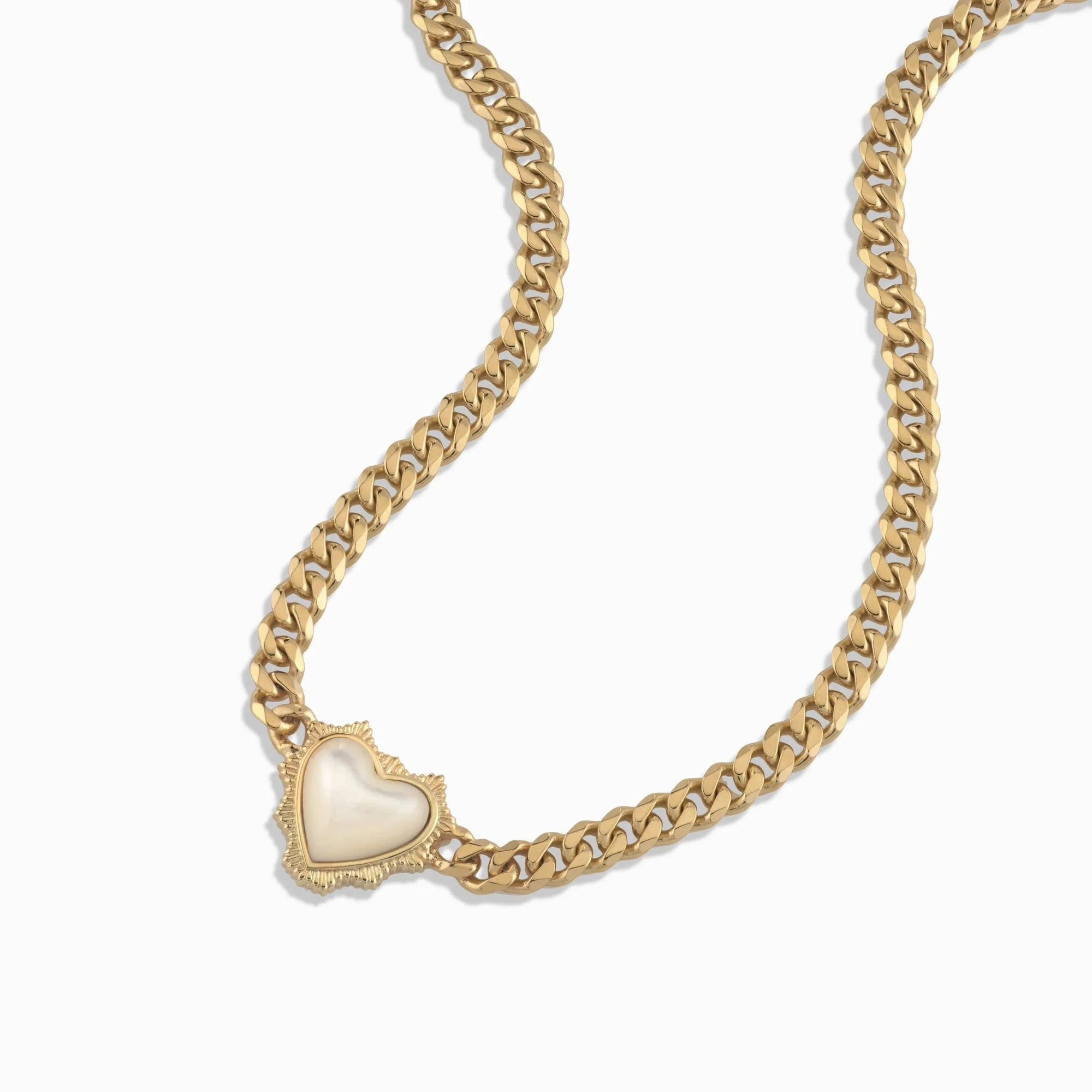 Mother of Pearl Heart Cuban Necklace | 14K Yellow Gold Vermeil