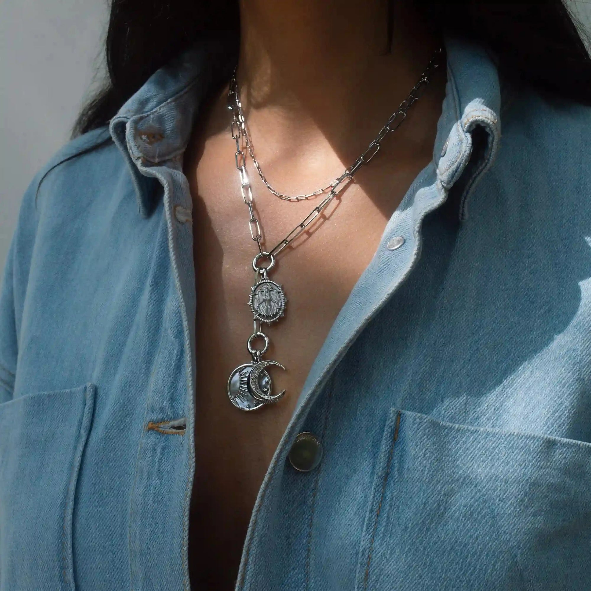 Lilith Moon Charm Lariat | 14K Yellow Gold Vermeil