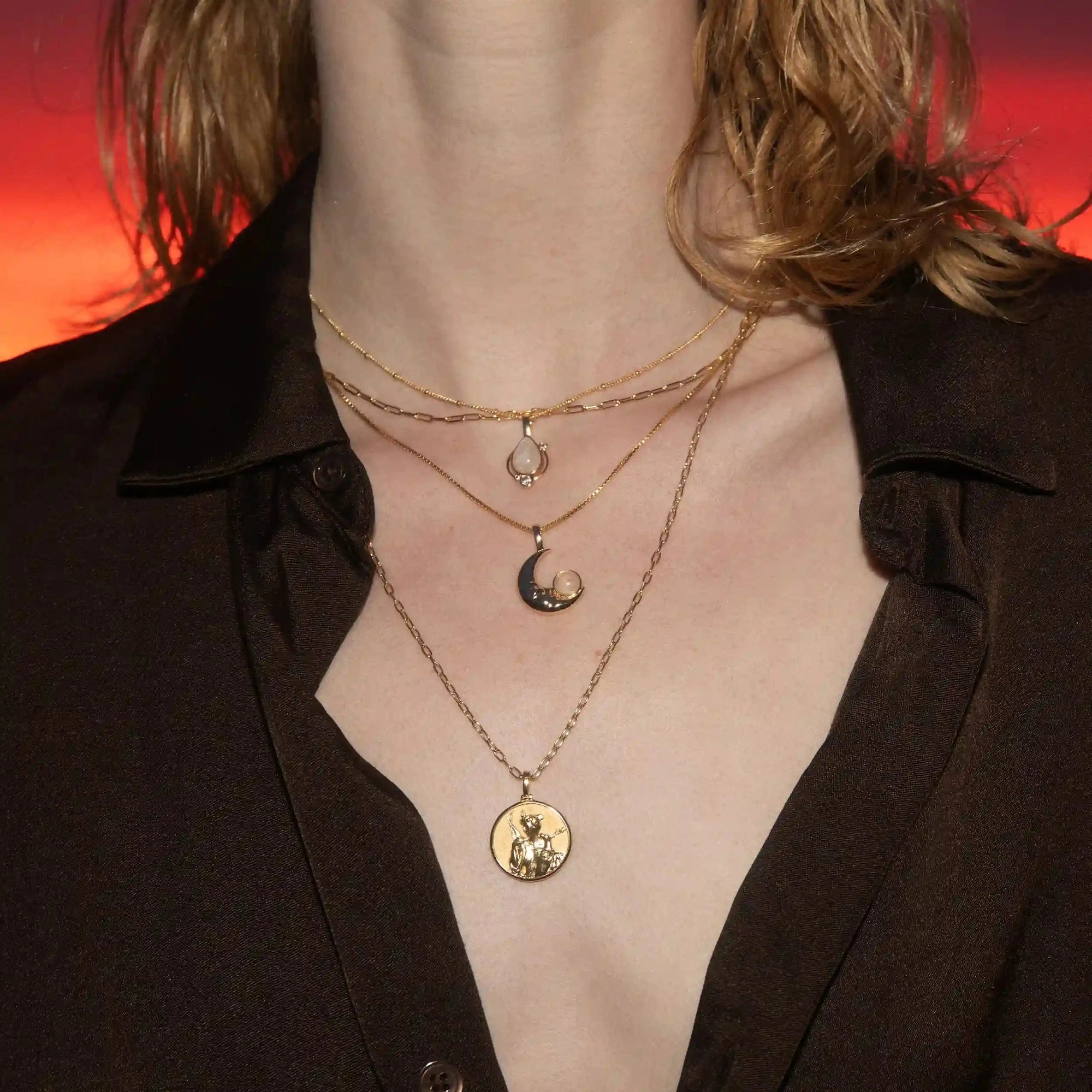 Man in the Moon Moonstone Necklace | 14K Yellow Gold Vermeil