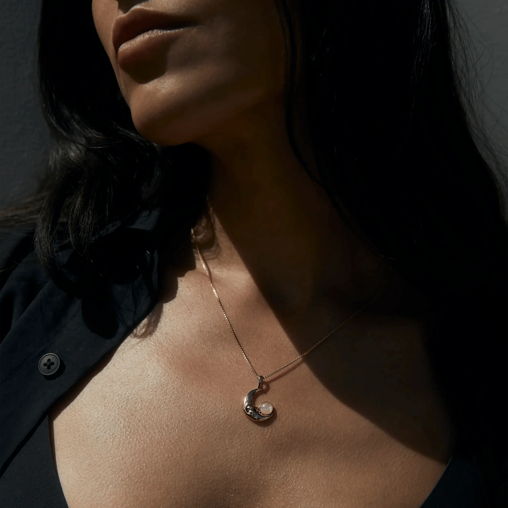 Man in the Moon Moonstone Necklace | 14K Yellow Gold Vermeil