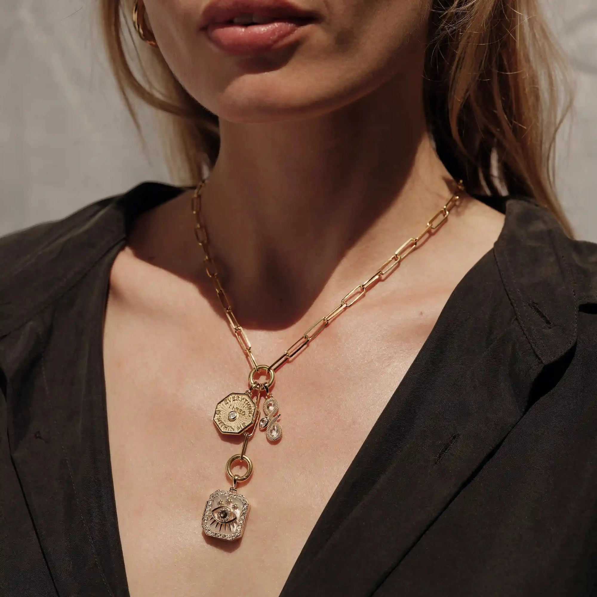 Sacred Eye Locket Charm Lariat | 14K Yellow Gold Vermeil