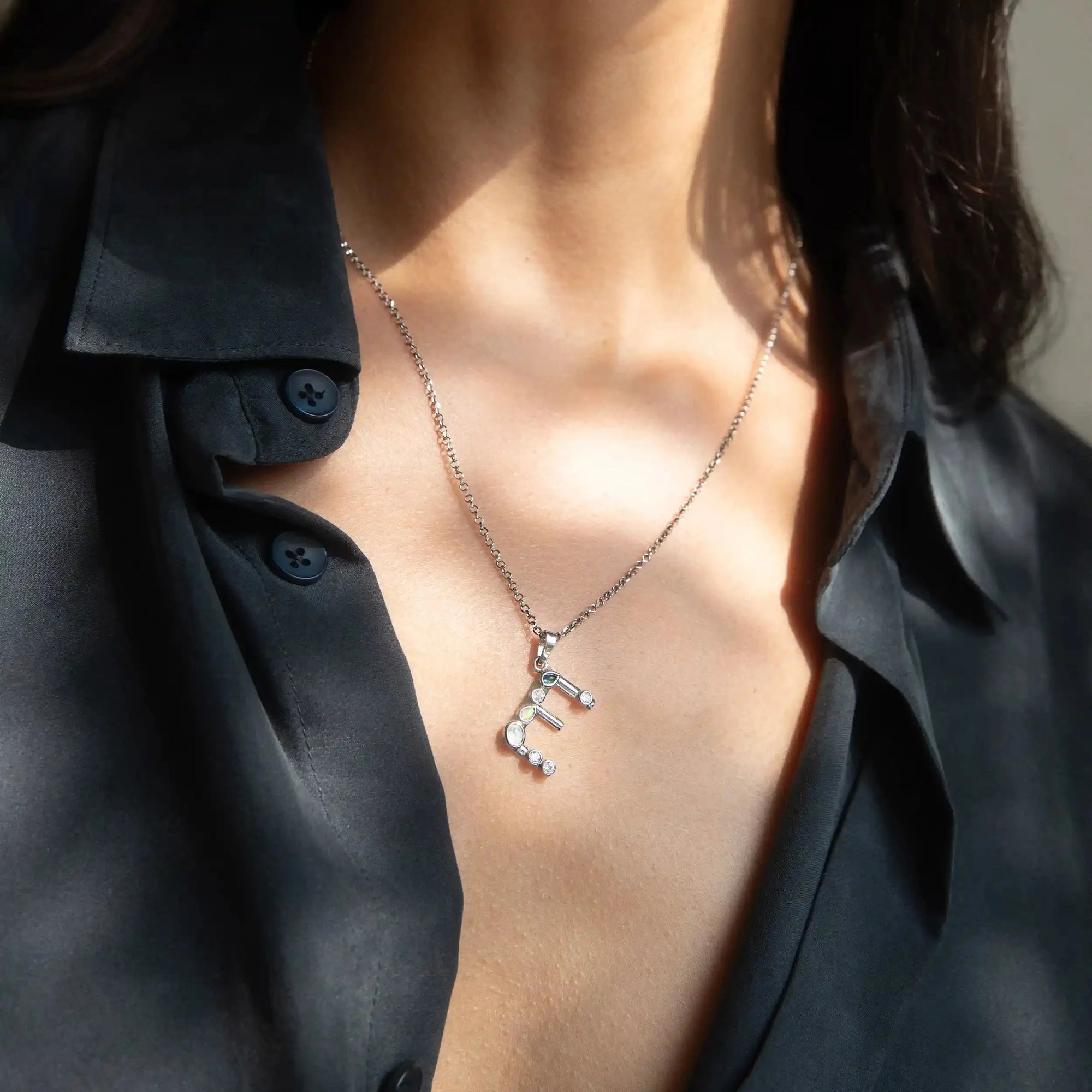 Silver Gemstone Initial Necklace | Sterling Silver