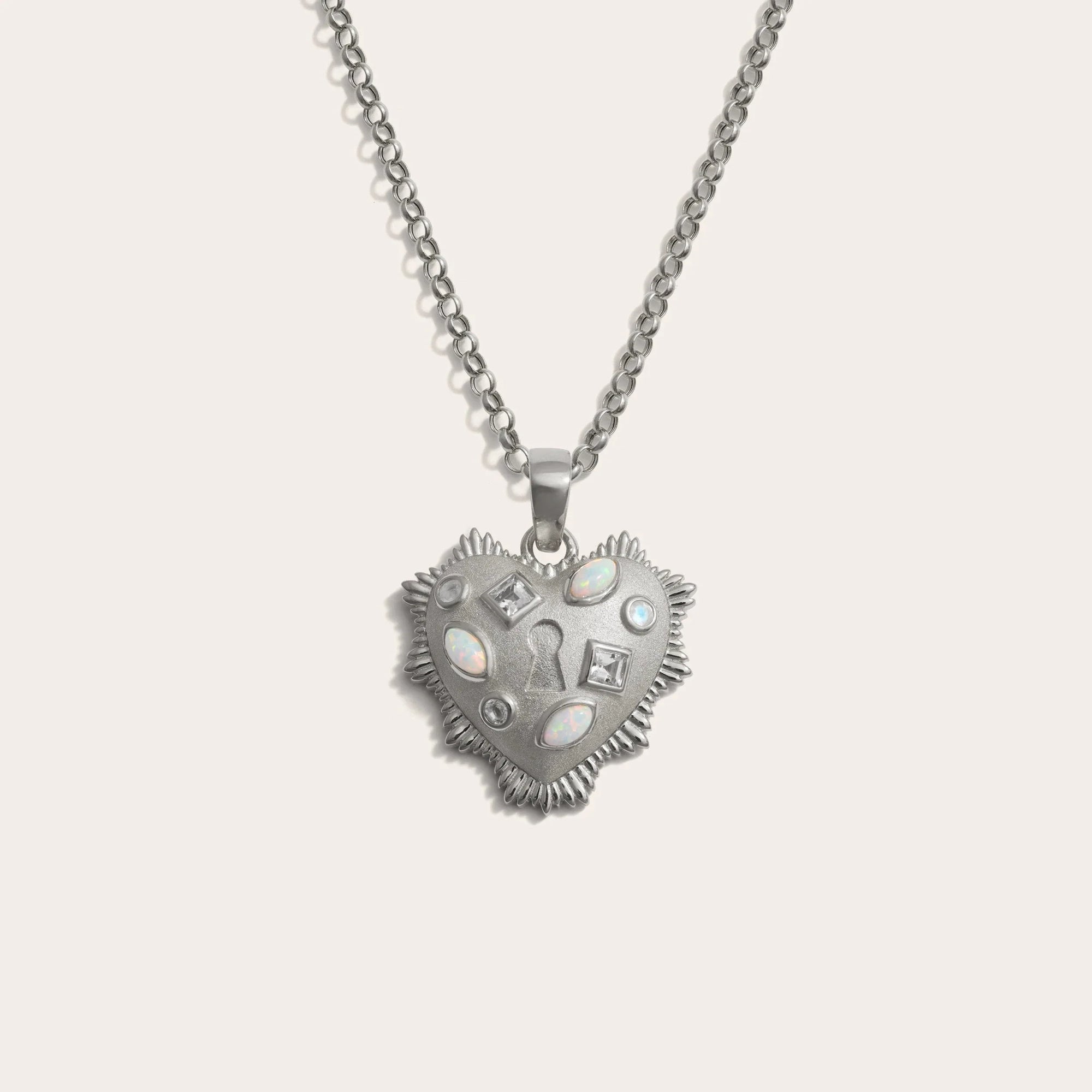 Gemstone Locked Radiant Heart Necklace | Sterling Silver