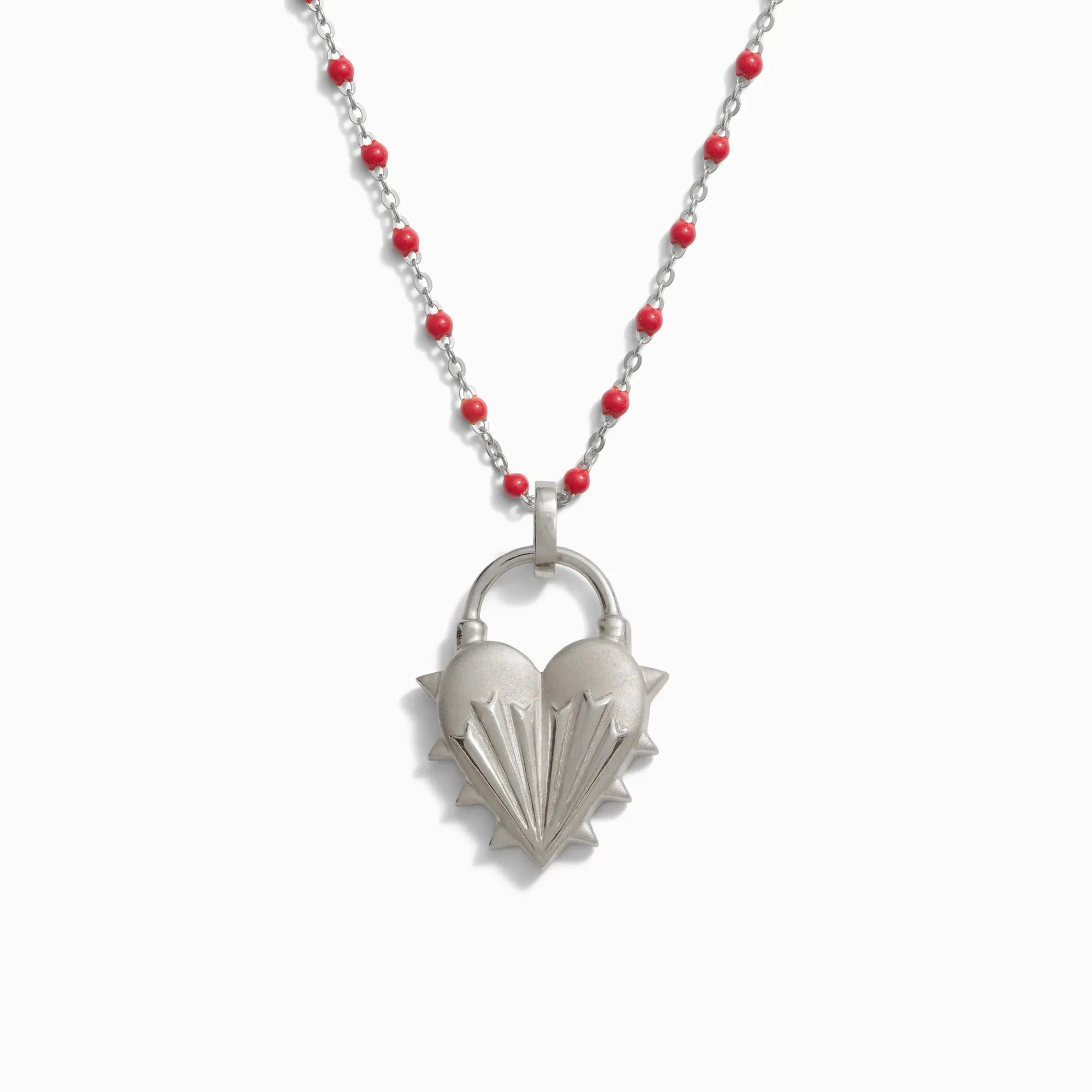 Spiked Heart Ruby Enamel Necklace | Sterling Silver
