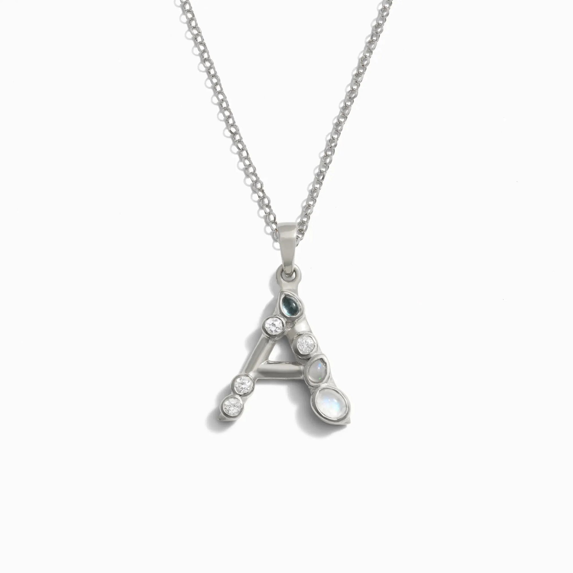 Silver Gemstone Initial Necklace | Sterling Silver