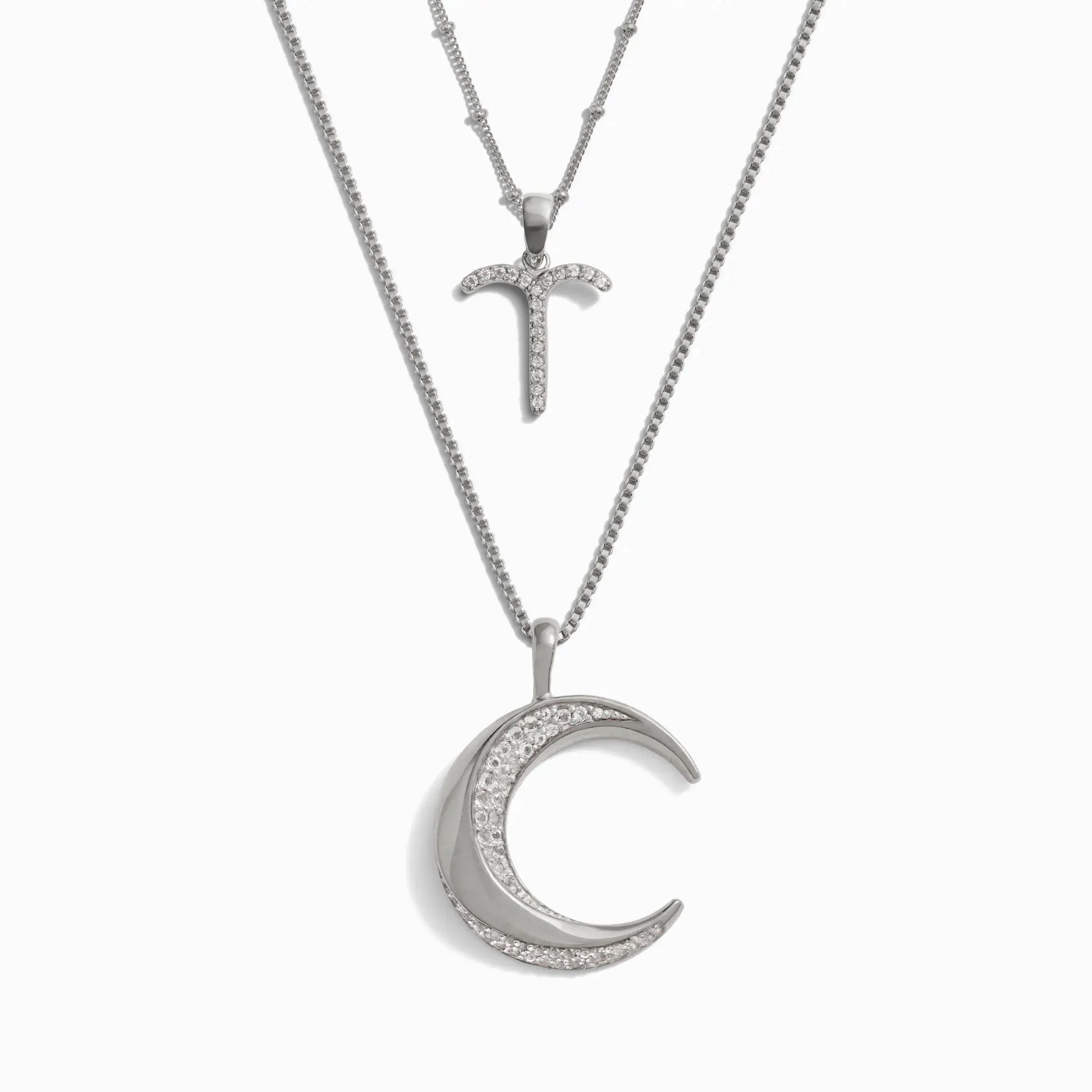 Twisted Moon and Gemstone Zodiac Set | Sterling Silver