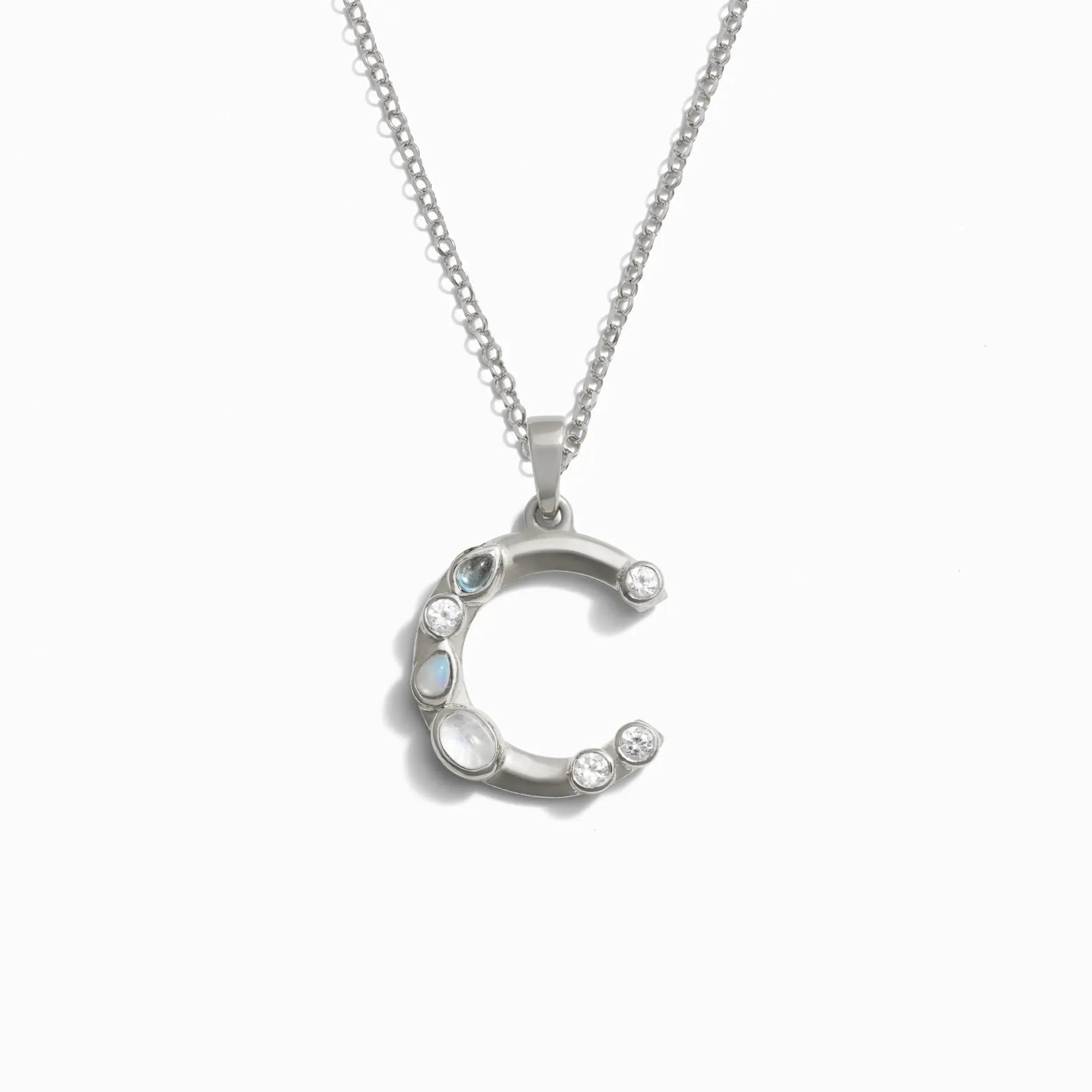 Silver Gemstone Initial Necklace | Sterling Silver