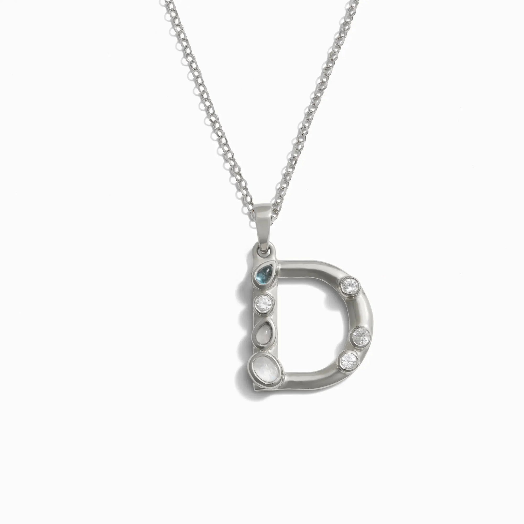 Silver Gemstone Initial Necklace | Sterling Silver