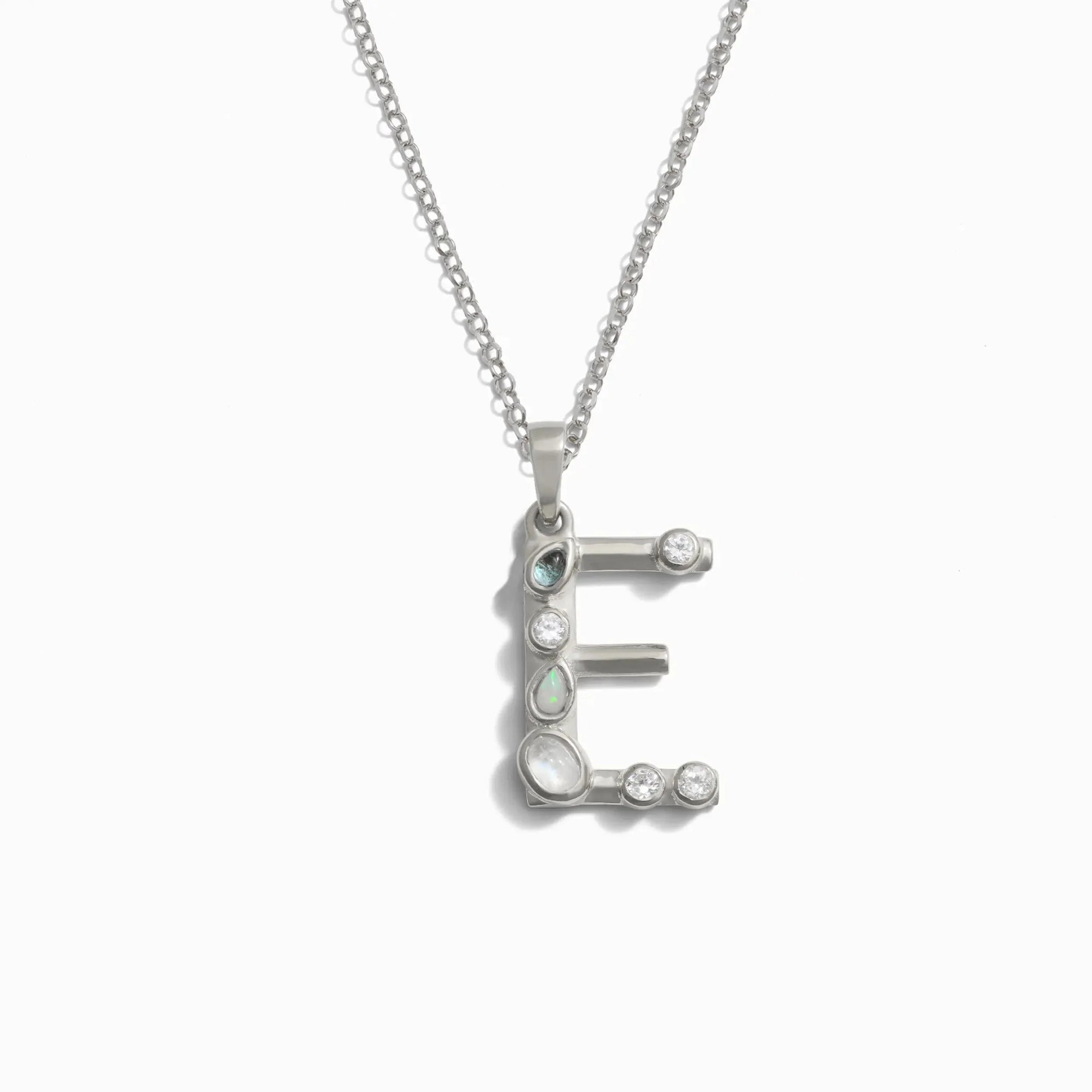 Silver Gemstone Initial Necklace | Sterling Silver