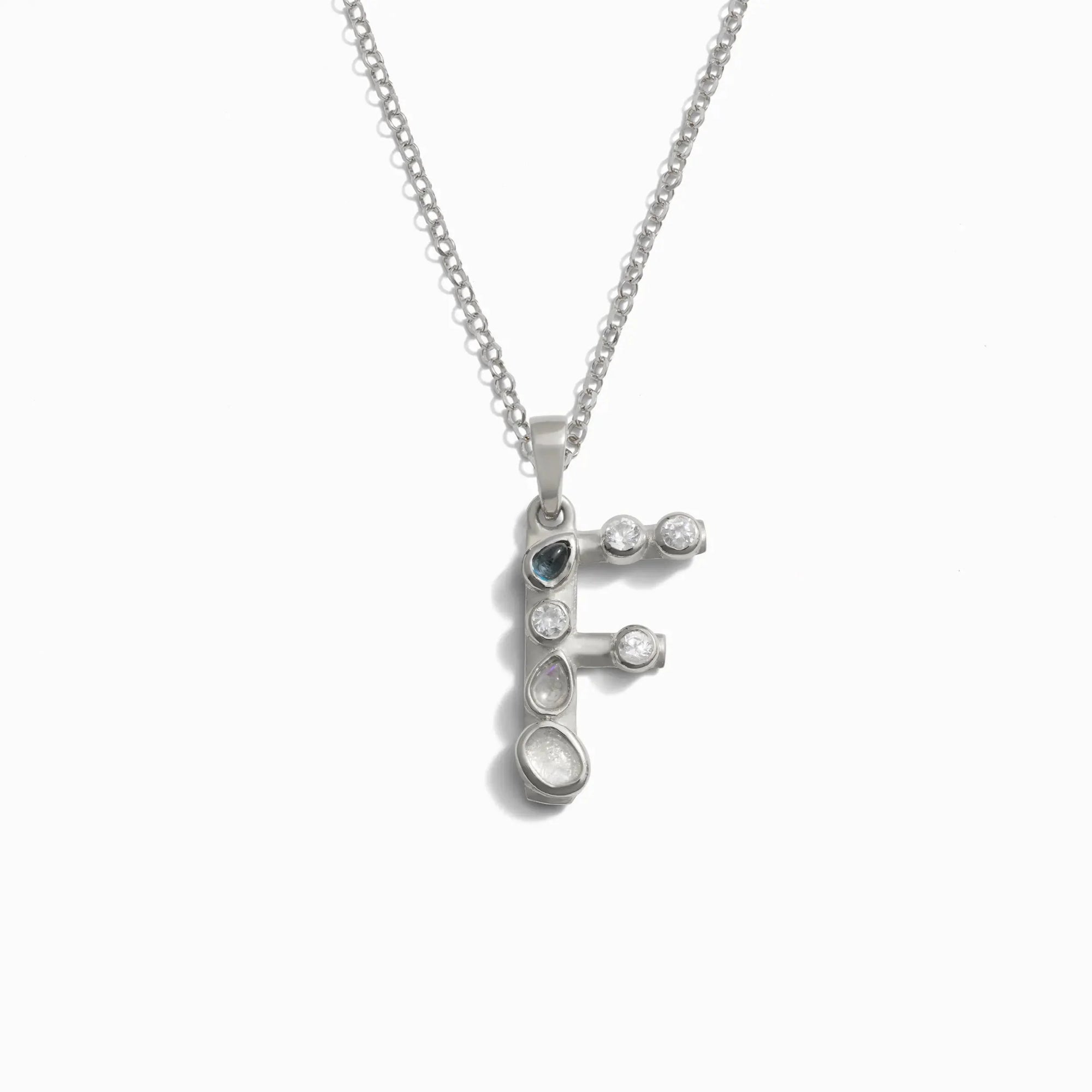 Silver Gemstone Initial Necklace | Sterling Silver