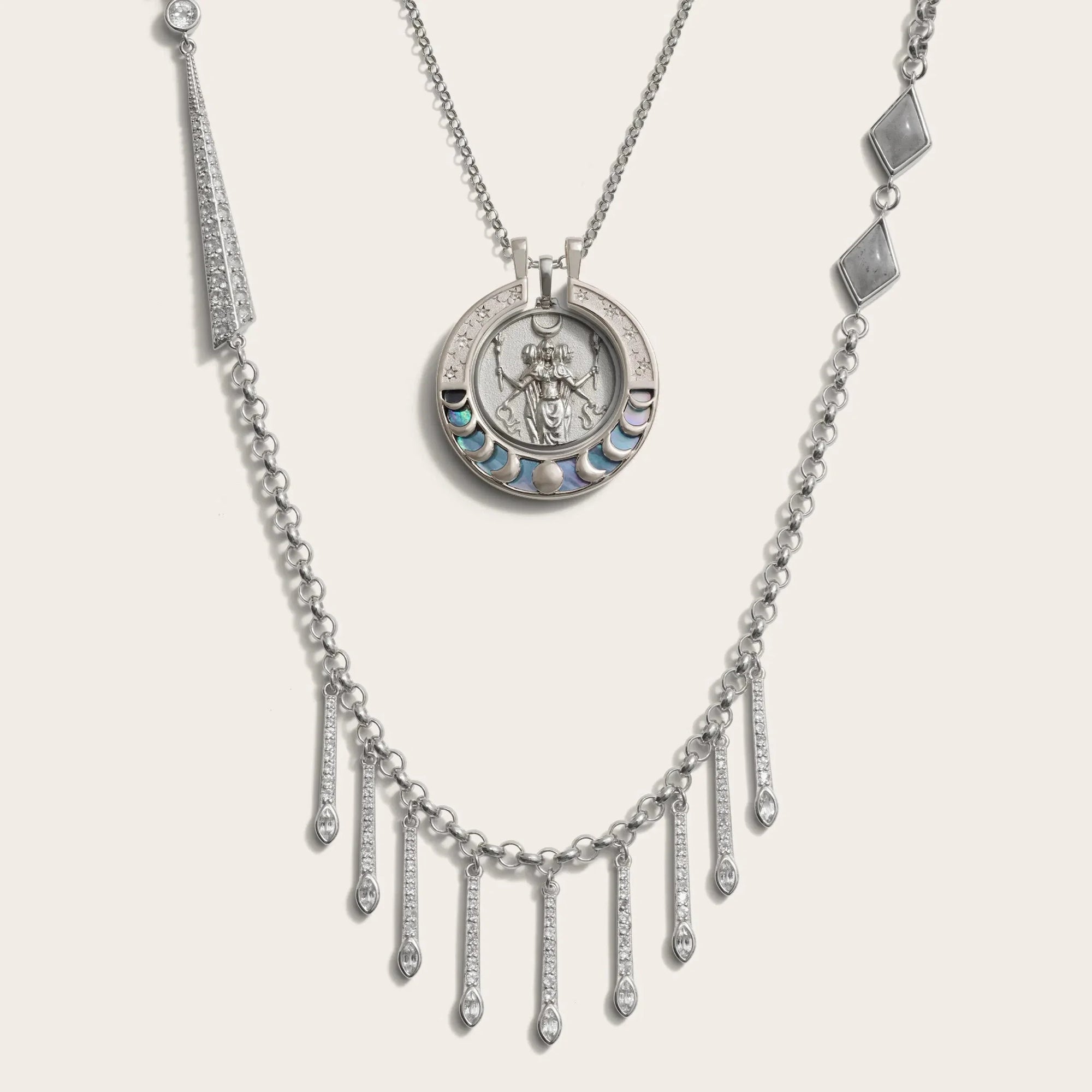 Hecate Boho Moon Necklace Set | Sterling Silver
