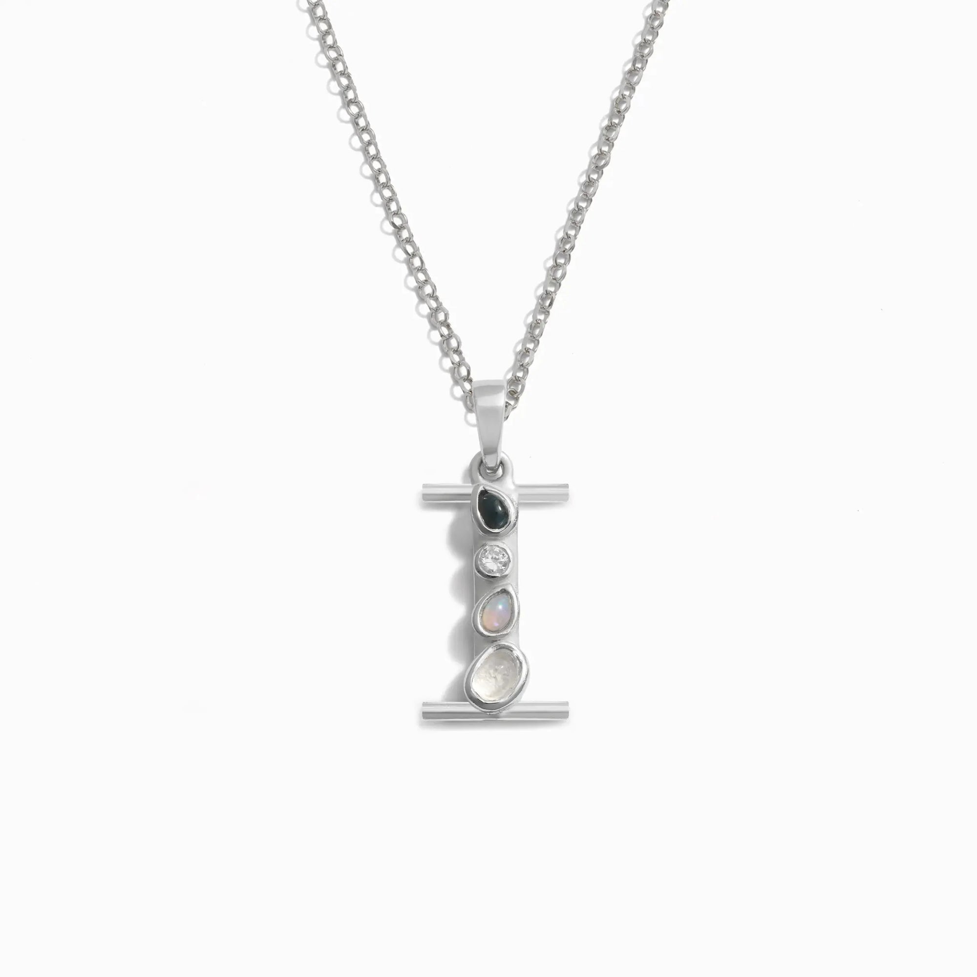 Silver Gemstone Initial Necklace | Sterling Silver
