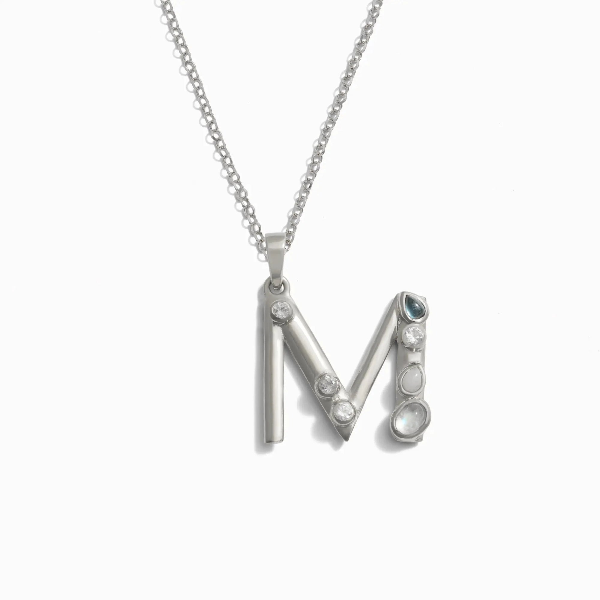 Silver Gemstone Initial Necklace | Sterling Silver