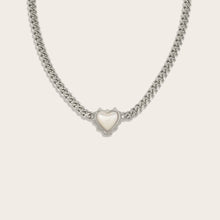 Mother of Pearl Heart Cuban Necklace | Sterling Silver