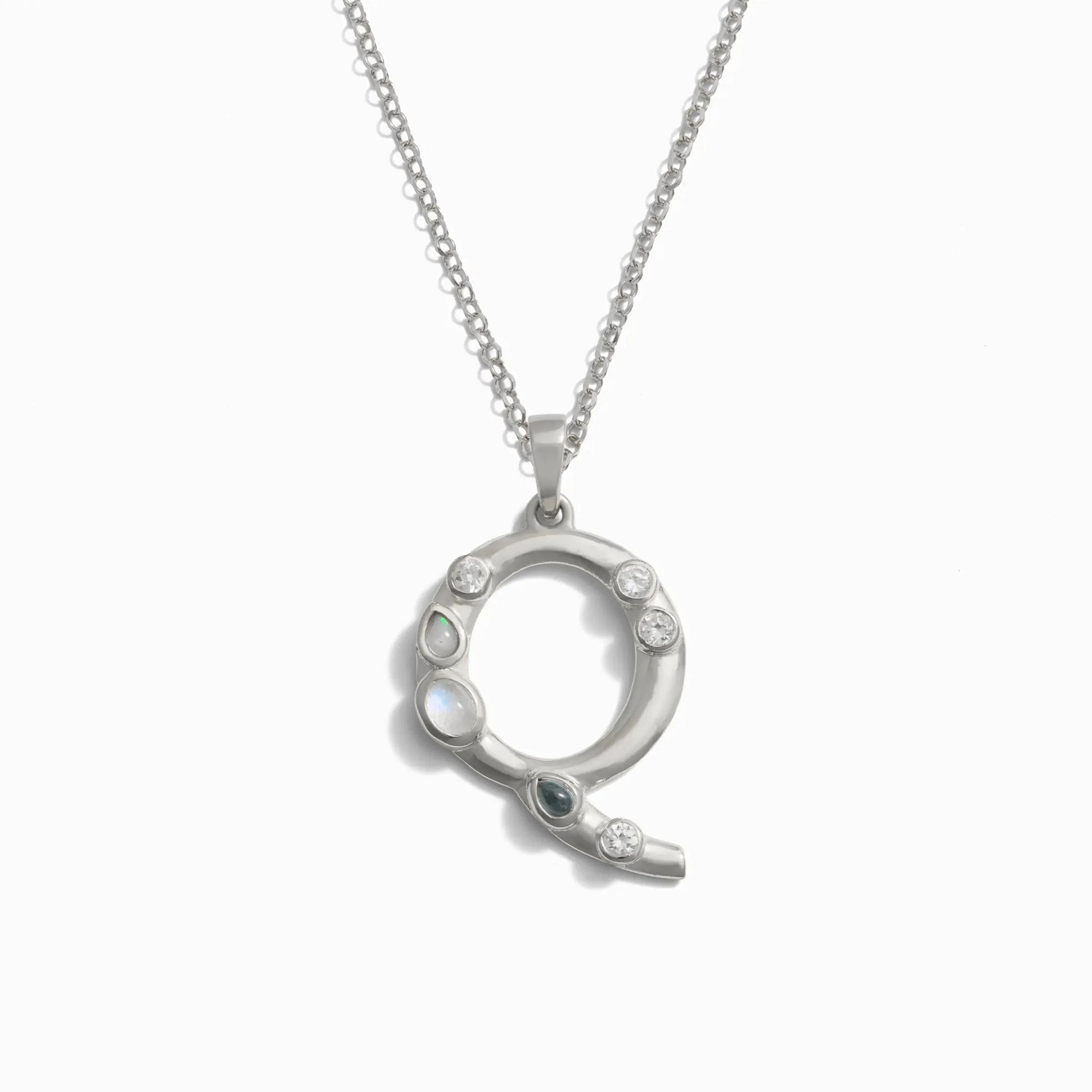 Silver Gemstone Initial Necklace | Sterling Silver