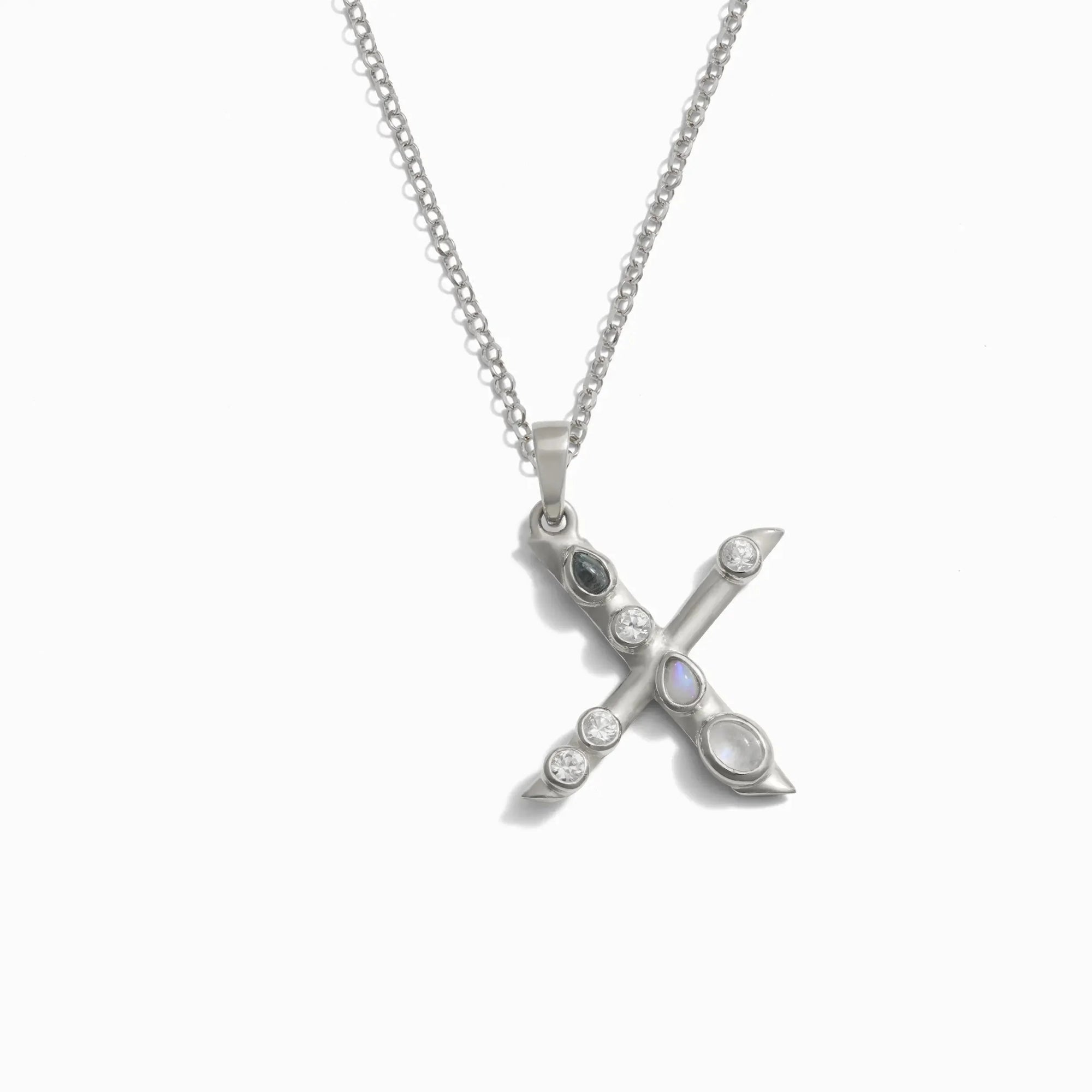 Silver Gemstone Initial Necklace | Sterling Silver