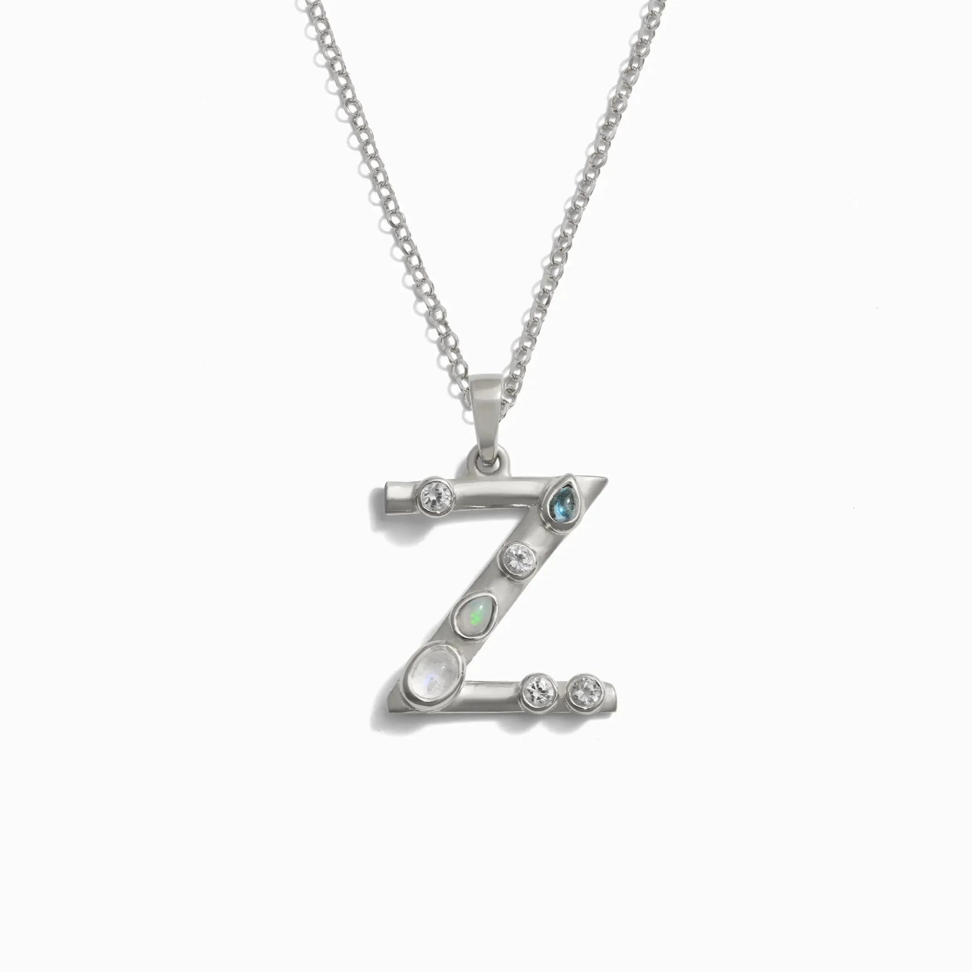 Silver Gemstone Initial Necklace | Sterling Silver