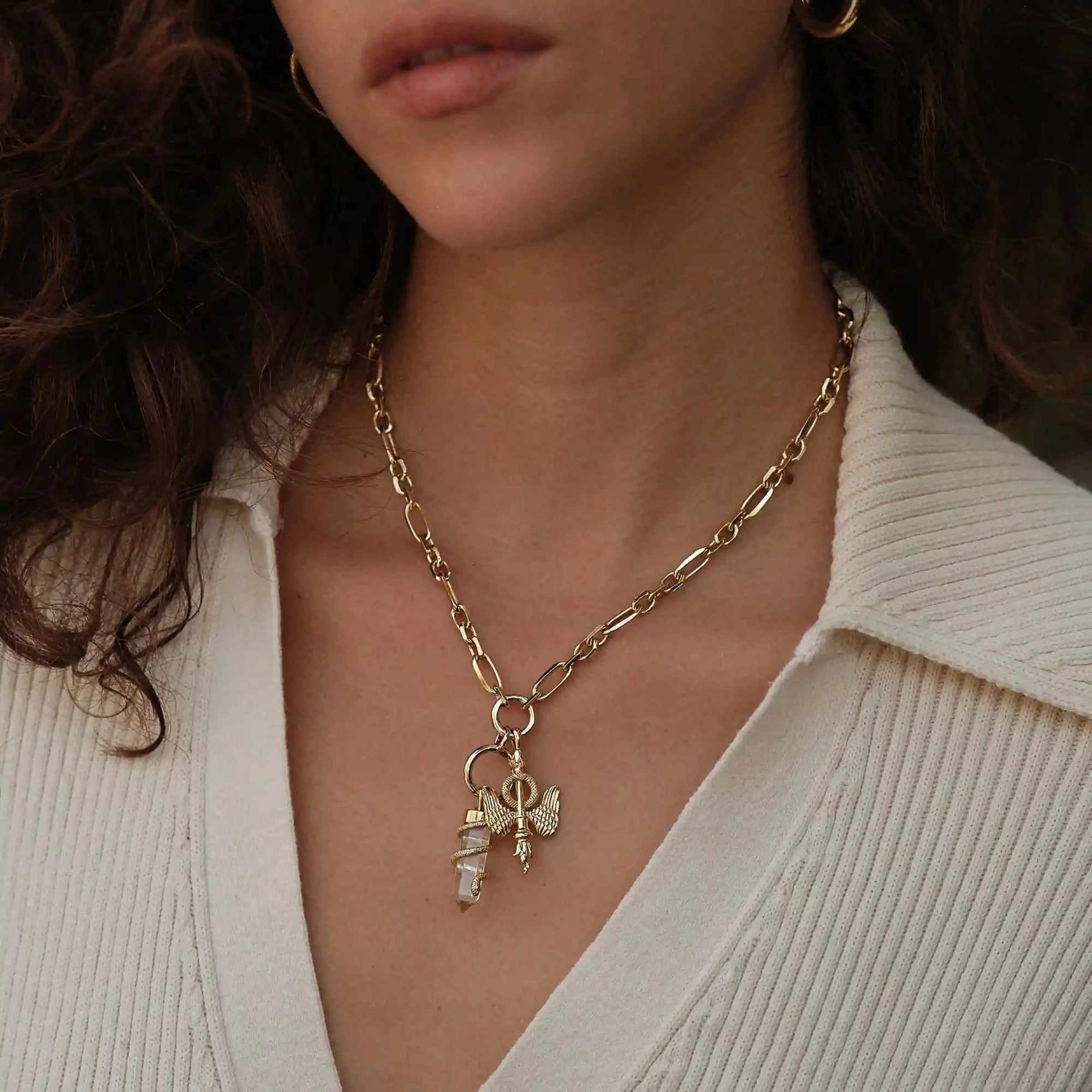 The Guardians Crystal + Inverted Torch Amulet | 14K Yellow Gold Vermeil