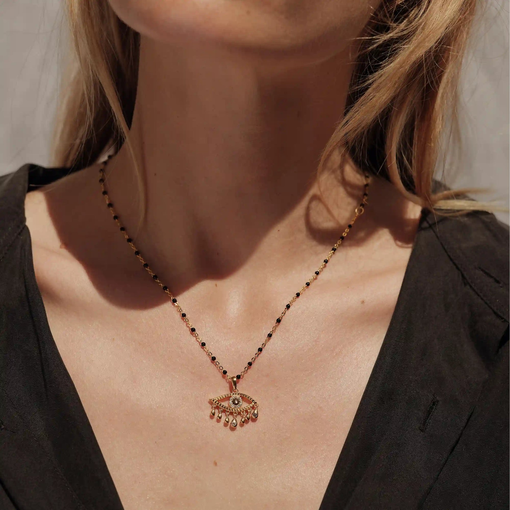 Third Eye Black Enamel Necklace | Sterling Silver