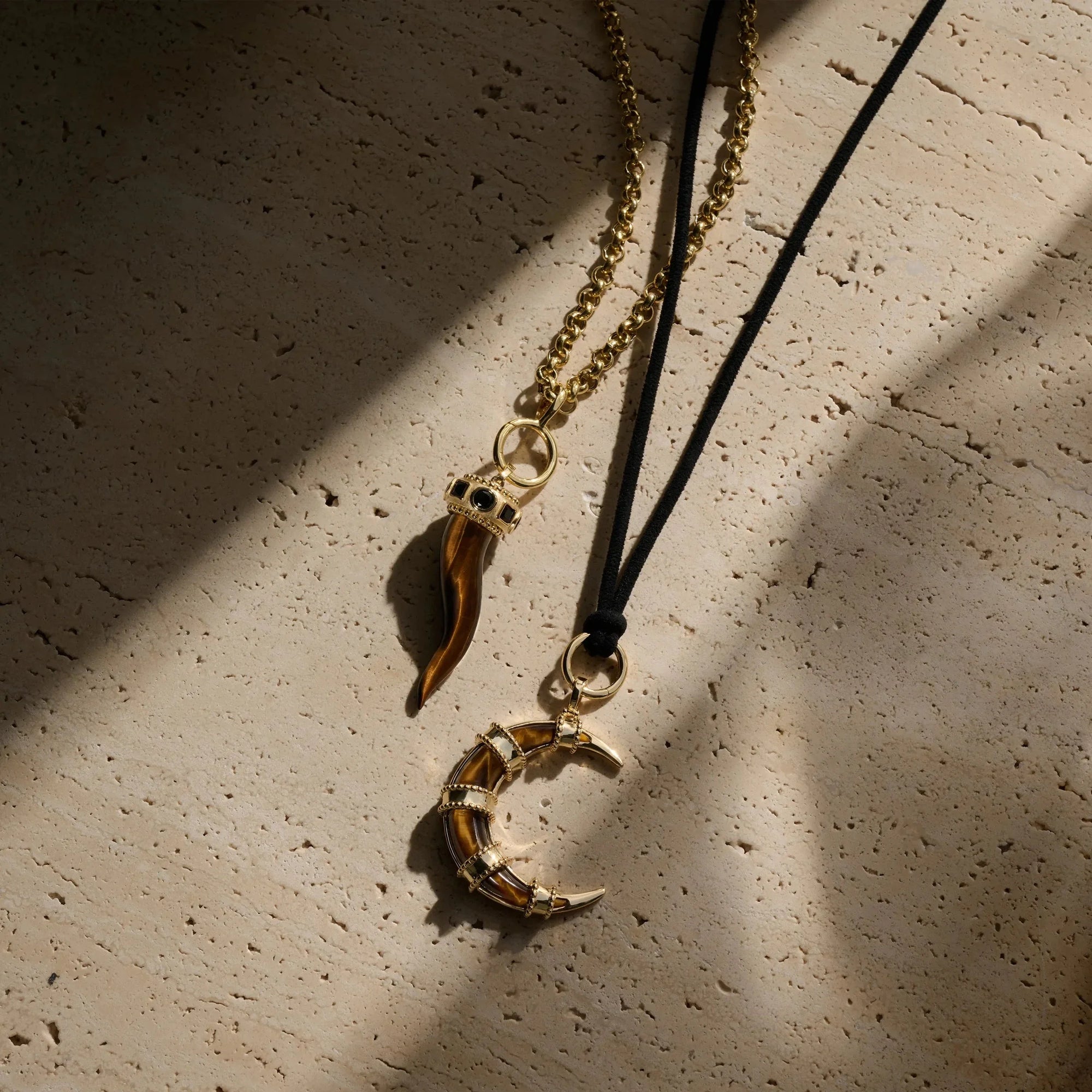 Tiger's Eye Horn Necklace | 14K Yellow Gold Vermeil