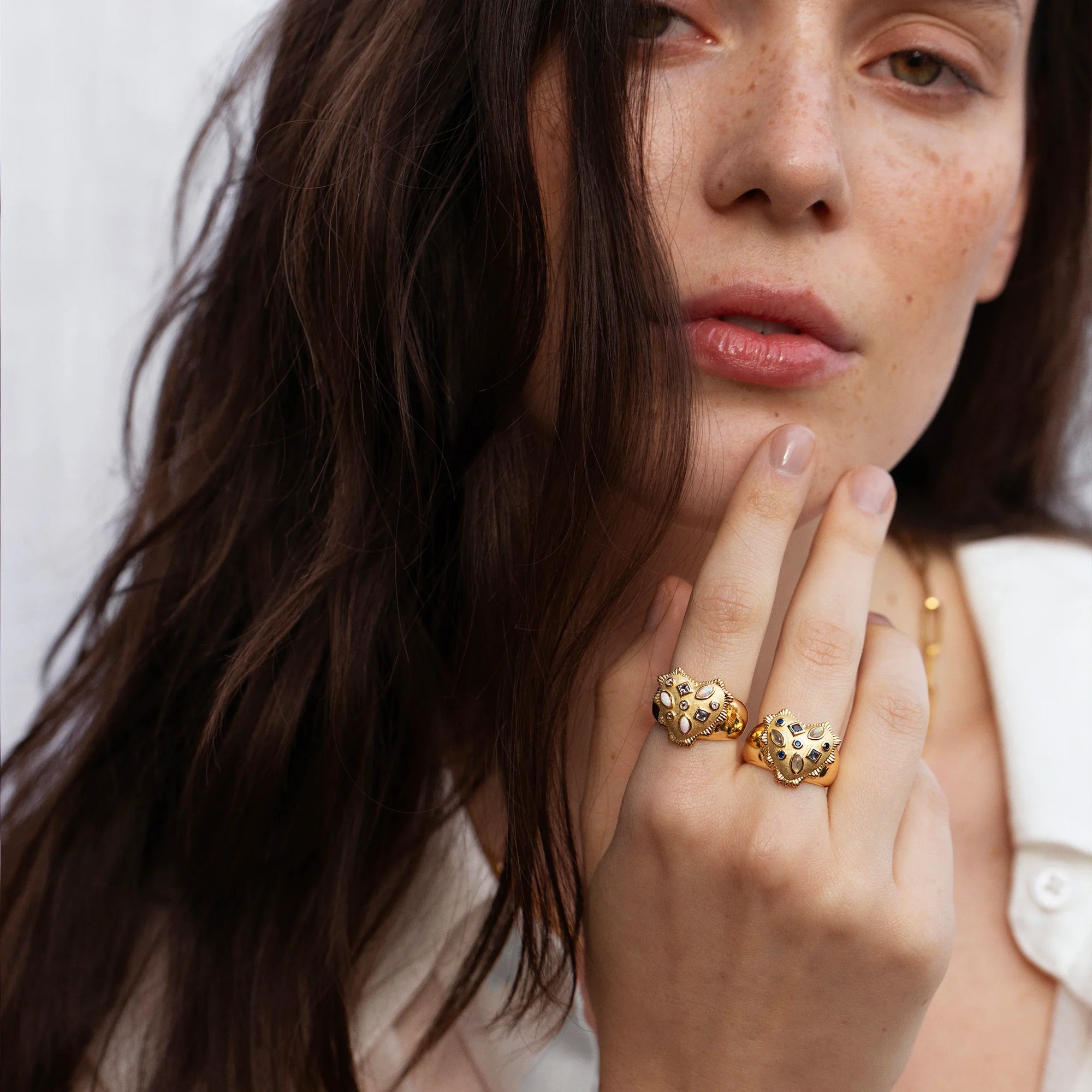 White Radiant Heart Ring | 14K Yellow Gold Vermeil