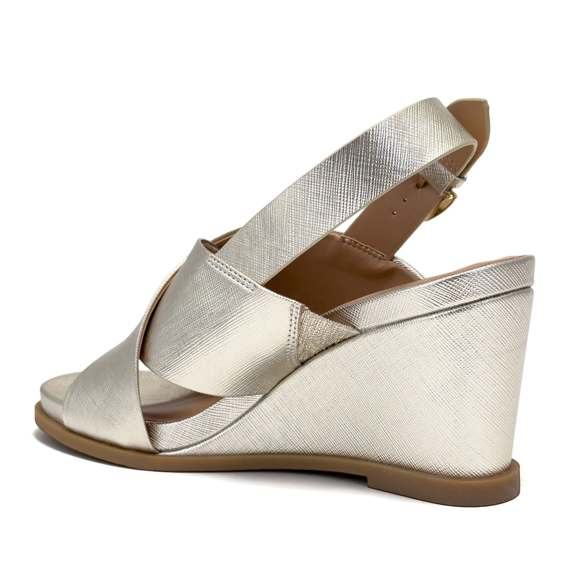Dayonara Sandal Wedge | Soft Gold Faux Metallic Saffiano