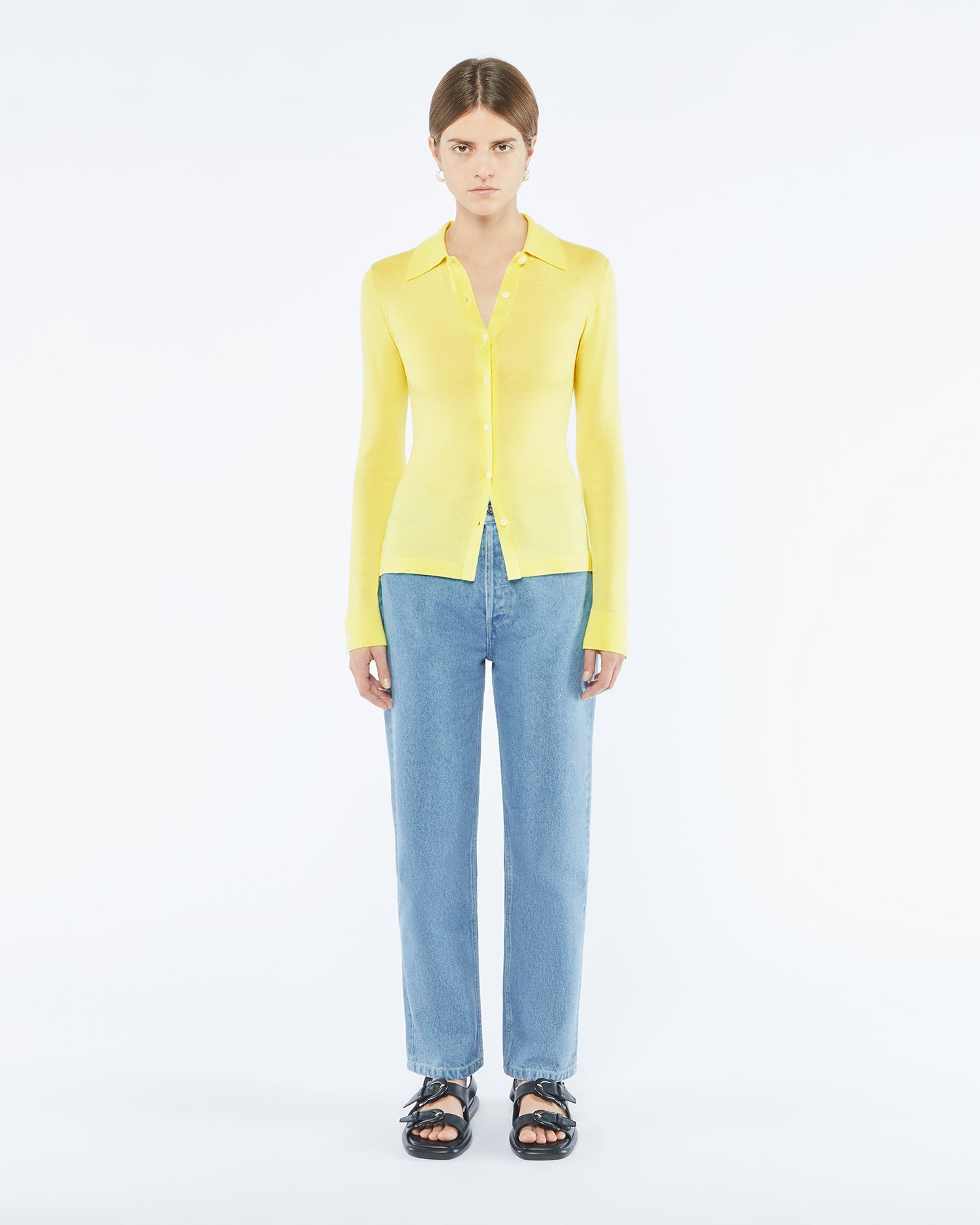 Womens | Thalia Superfine Merino Wool Cardigan | Lime Superfine Merino