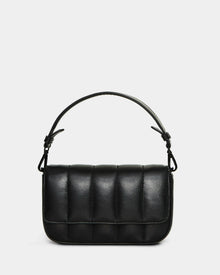 The CHARLI X - 8324009 Black by Rudsak is a small, rectangular quilted leather bag in black with a padded design and short handle, shown on a plain white background—ideal as a chic convertible crossbody for any occasion.