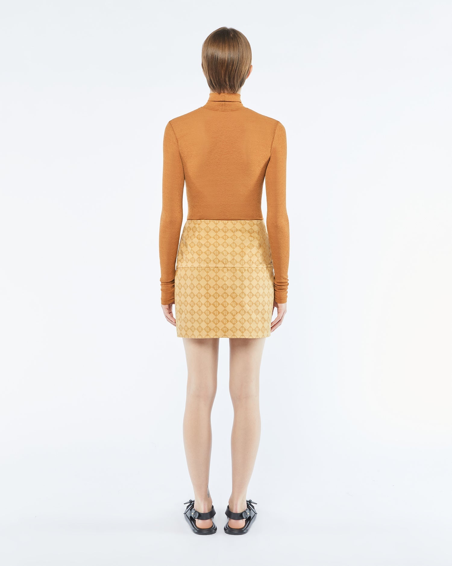 Sila Mesh-Jersey Turtleneck Top | Caramel