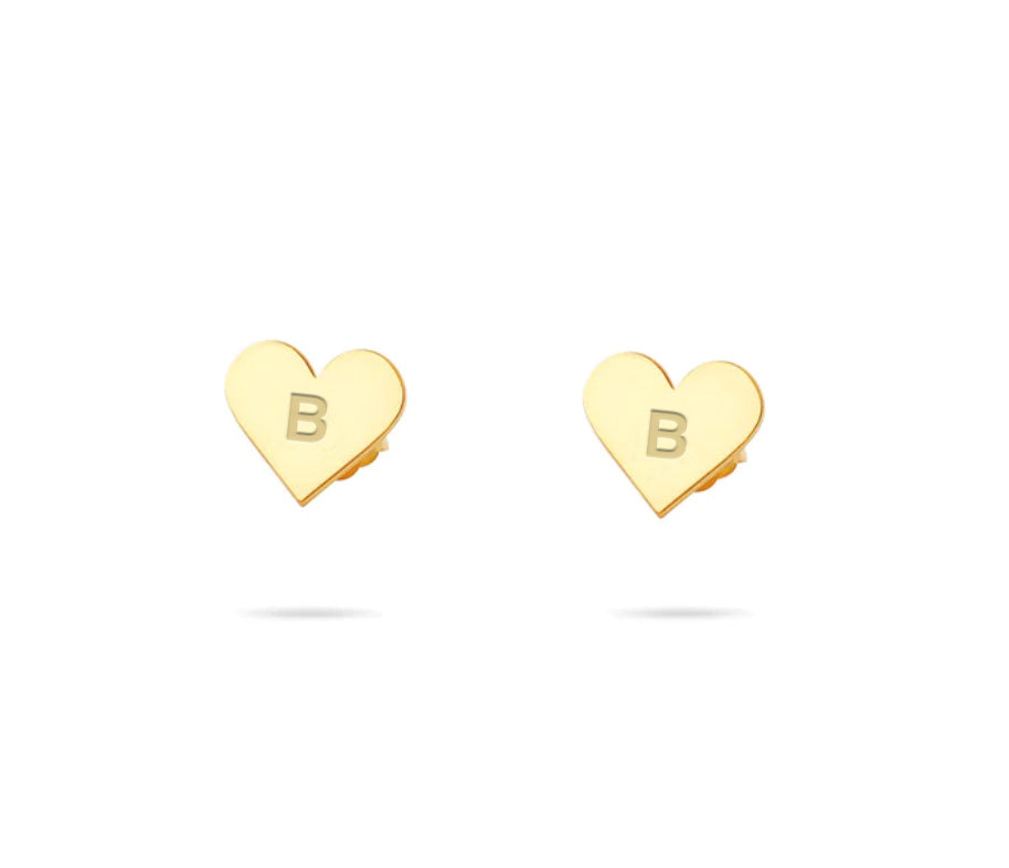 The Tiny Block Heart Initial Studs | 18KT Gold Vermeil