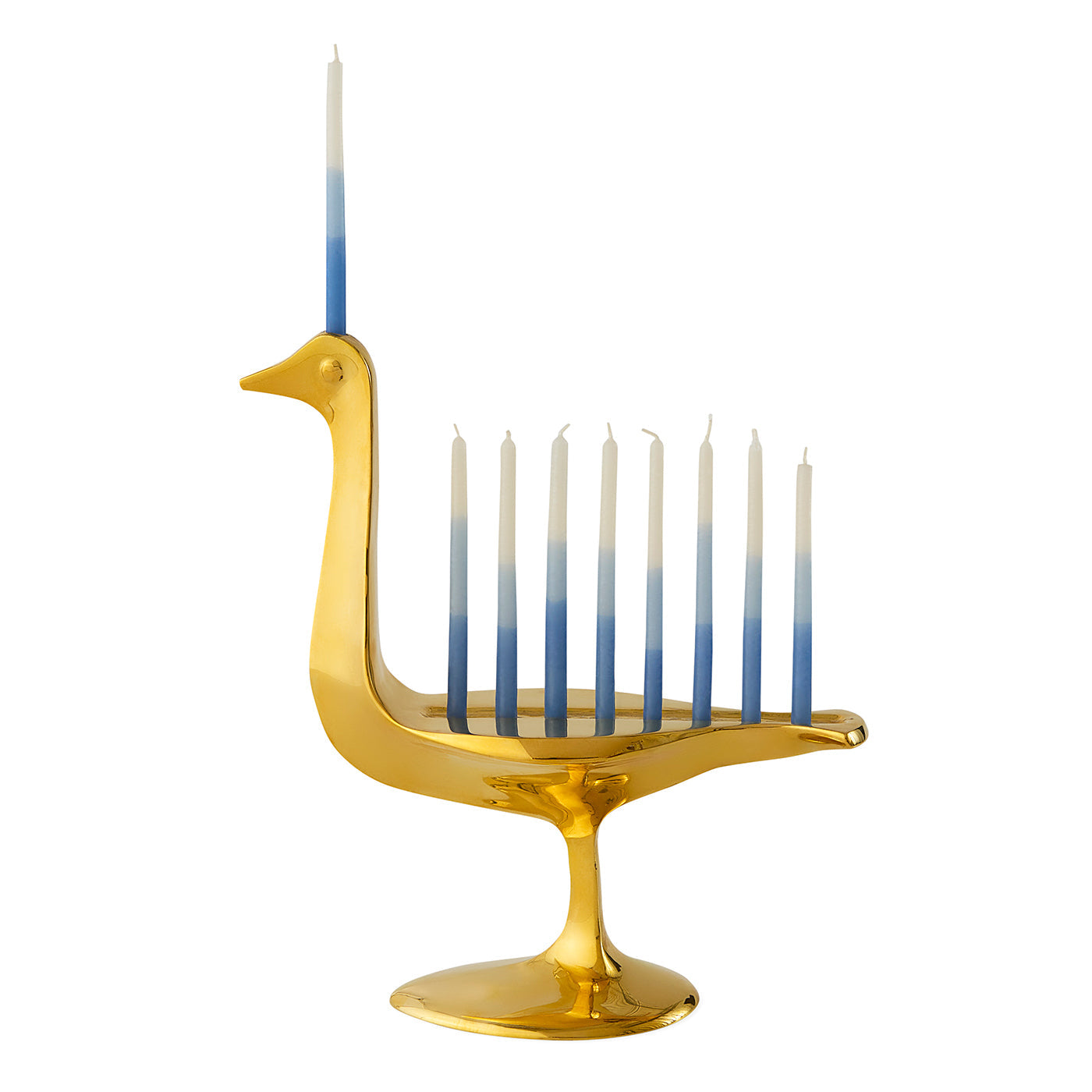 Brass Bird Menorah with candles