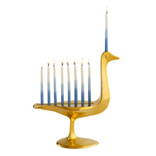 Brass Bird Menorah with candles - side view
