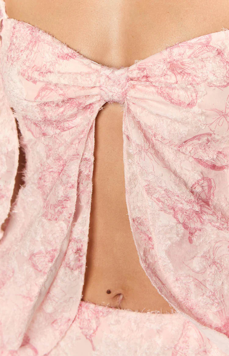 Caspian Butterfly Chiffon Top | Pink