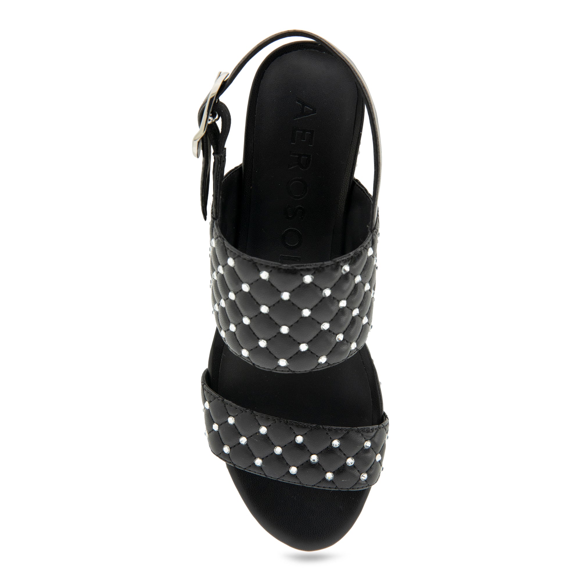 Camera Crystal Sandal Platform | Black Quilted Leather