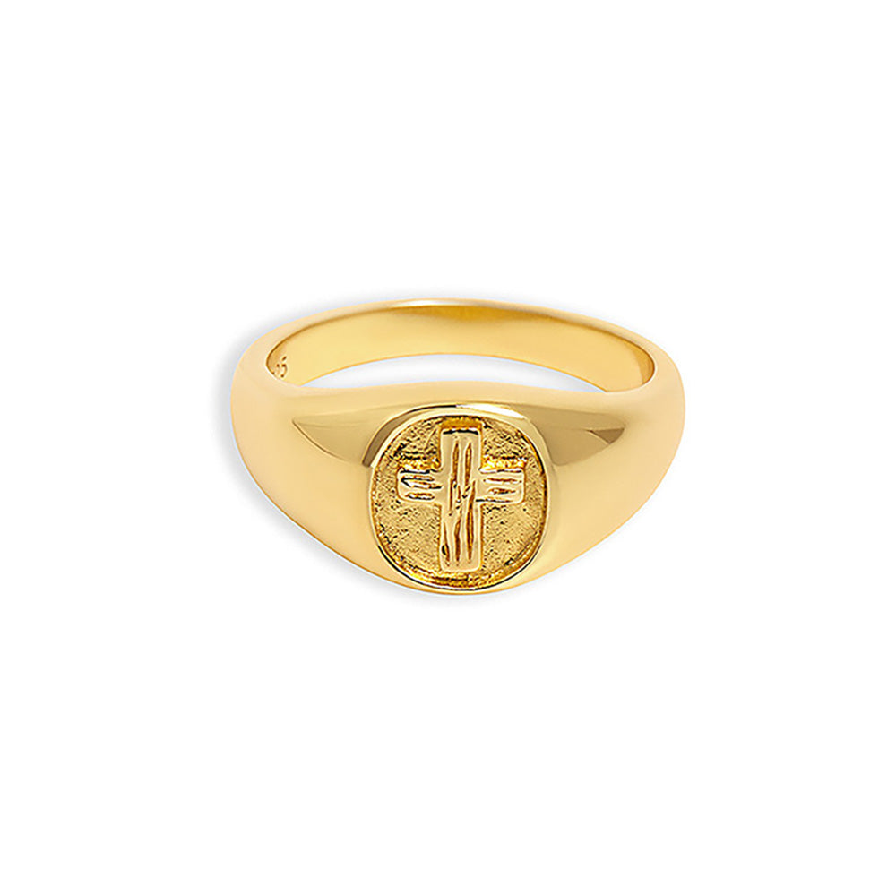 The Embossed Cross Signet Ring | 18KT Gold Vermeil & Sterling Silver