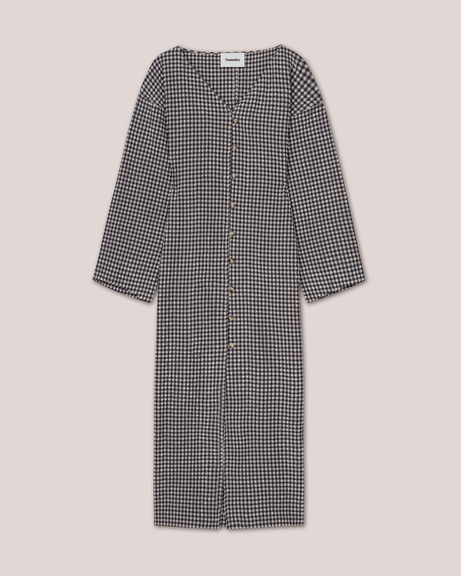 Verda Seersucker Maxi Dress | Navy Creme Check