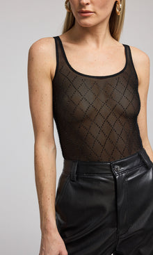 Gigi Crystal Mesh Bodysuit | Black/Black