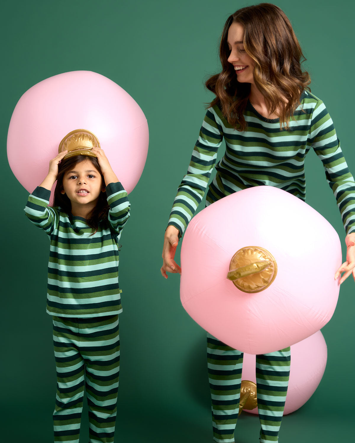 Kids | Riley Pajama Set - Lucky Stripe | Emerald