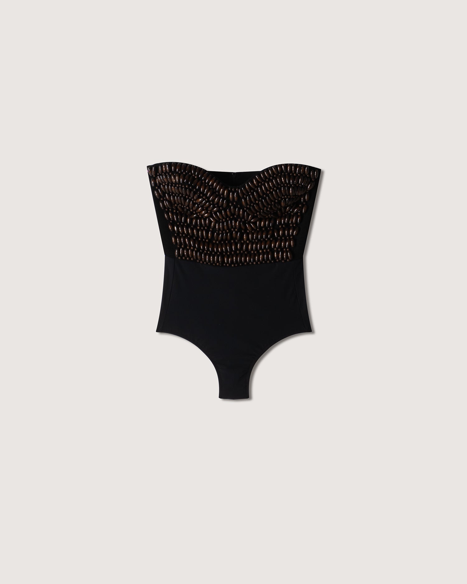 Portia Beaded Boucle-Tweed Bustier Bodysuit | Black