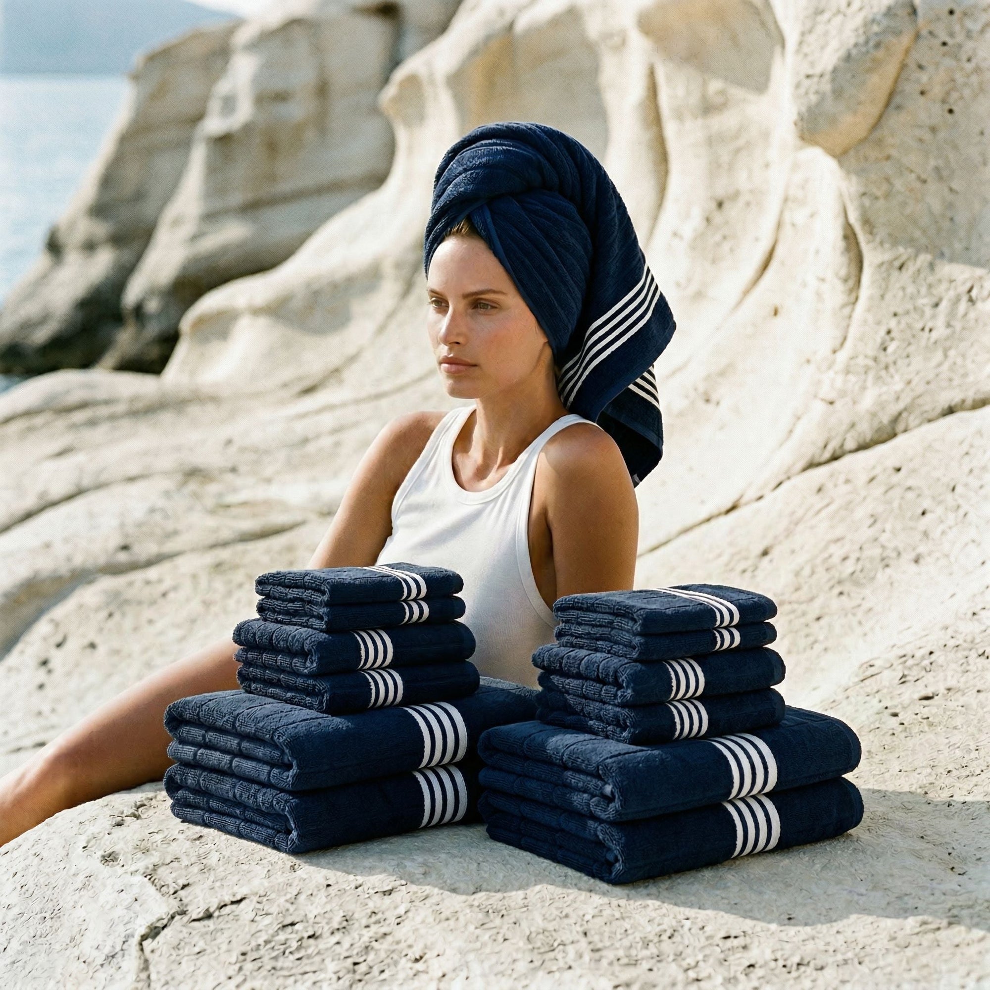 Nautilus Australian Cotton Towels | Navy/White