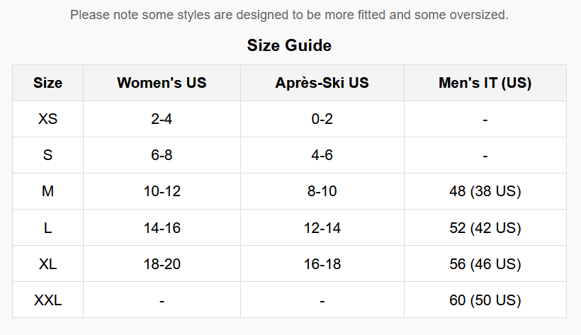 Product size guide