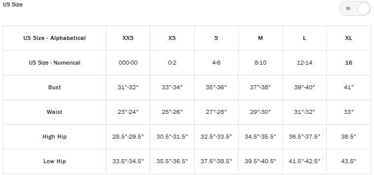 Product size guide