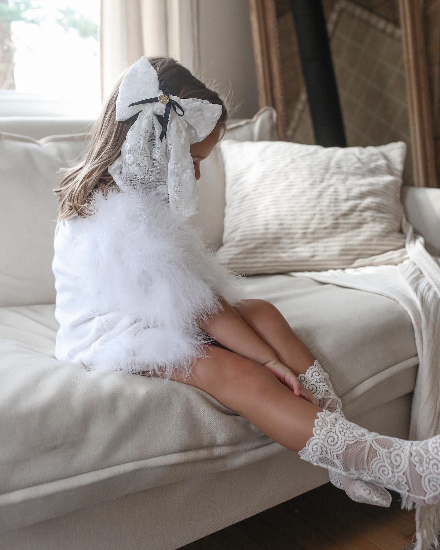 Ella Knit White Feather Dress - Petite Maison Kids