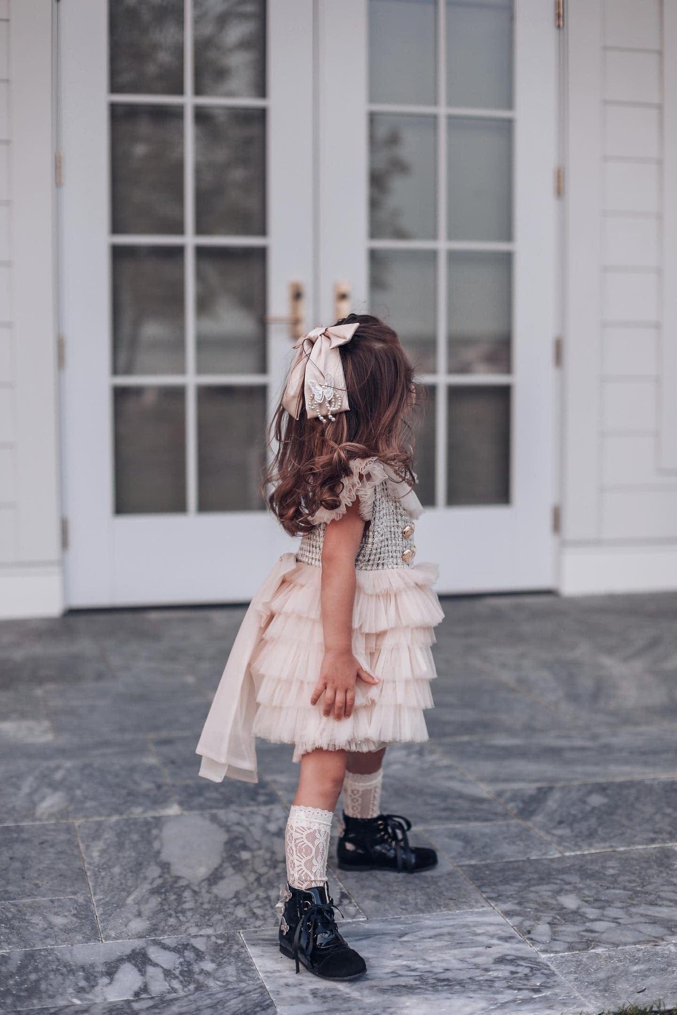 Girl | Anise Satin Embroidered Hair Bows | Champagne