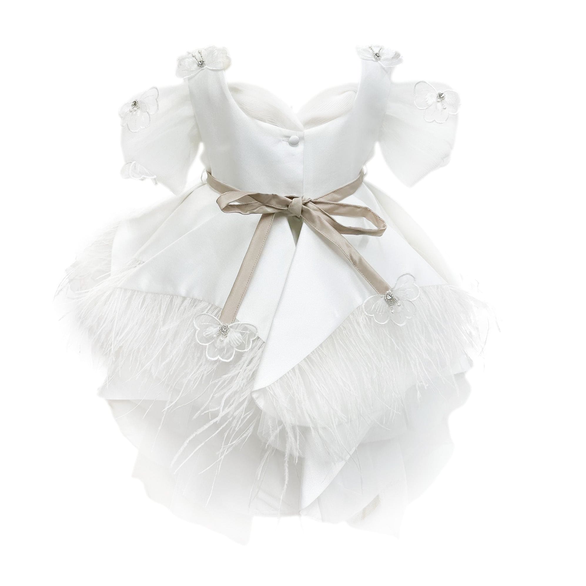 Girl | Constanza Ceremony Dress with Champagne Bow | White x Beige