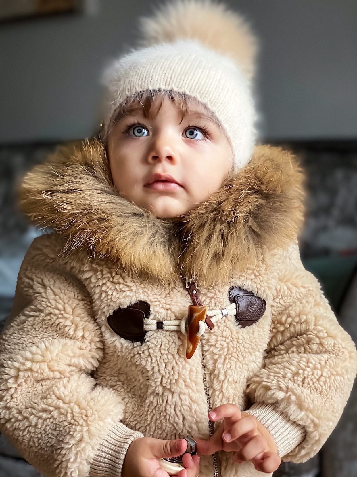 Shearling Camel Bomber Coat Faux Fur - Petite Maison Kids