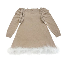 Anna Beige Knit Dress with Feathered Hem | Beige